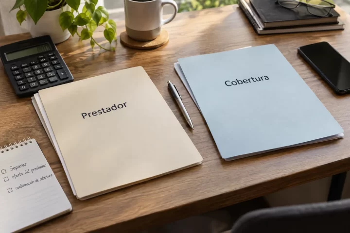 Carpetas Prestador y Cobertura junto a una calculadora para contrastar respuestas