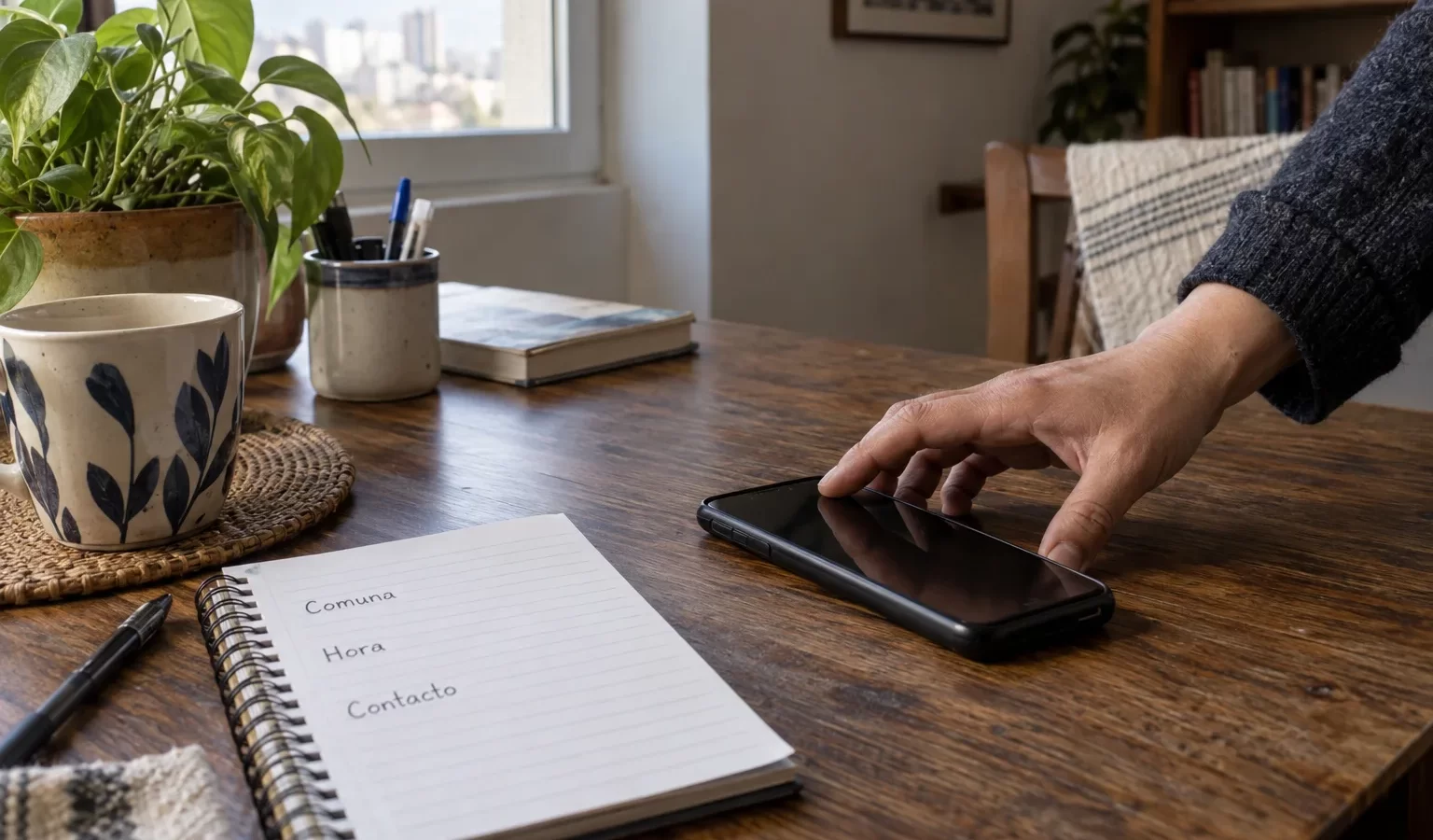 Teléfono y libreta con los datos básicos para pedir una primera orientación